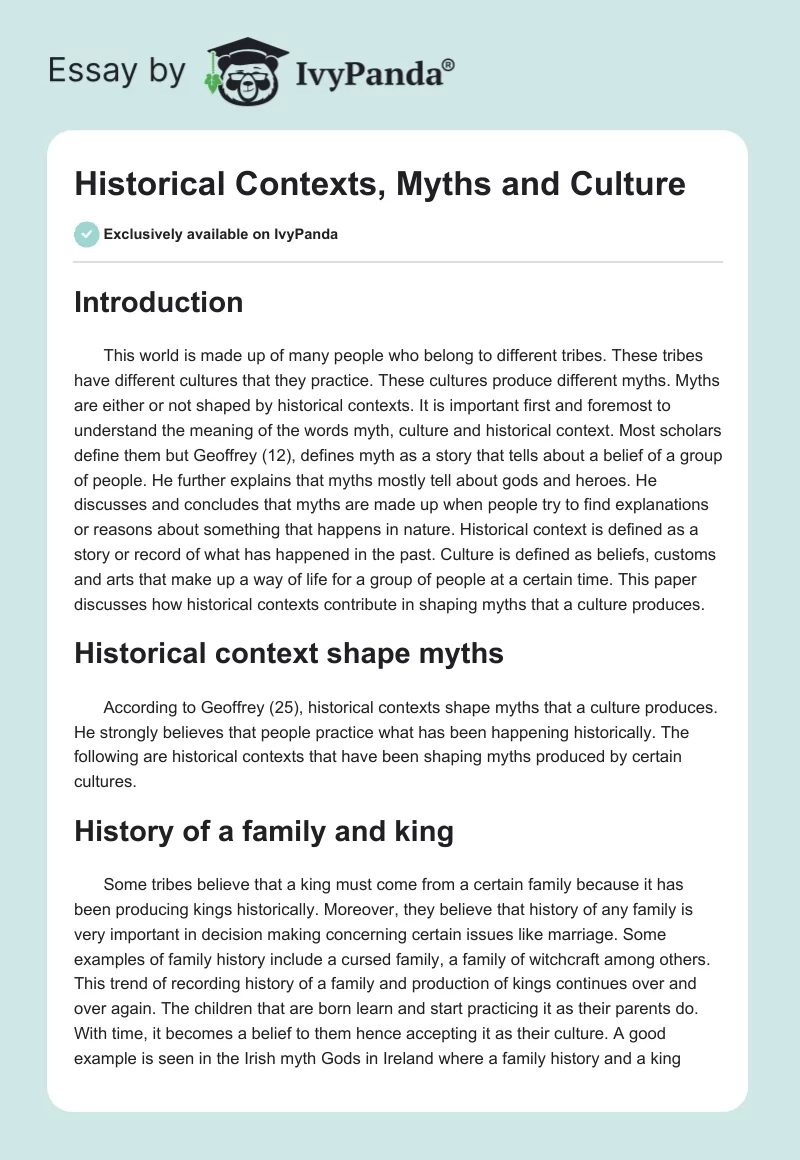 Historical Contexts, Myths and Culture. Page 1