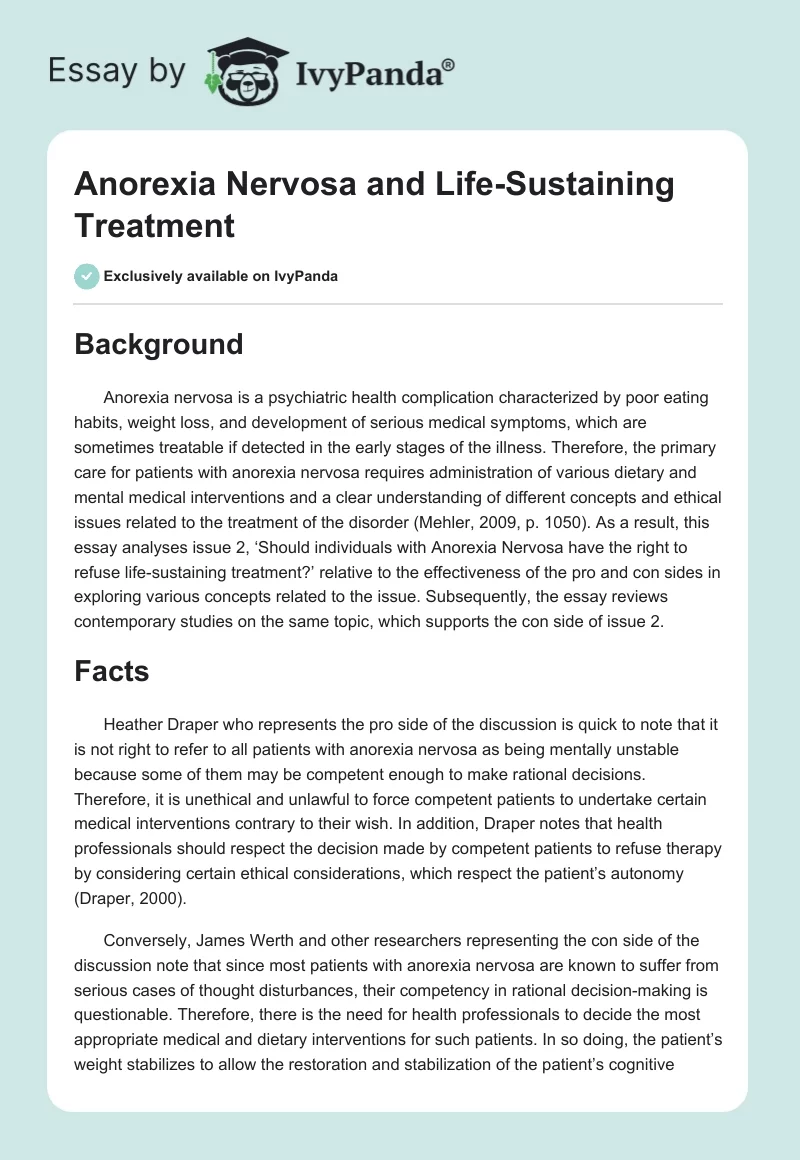 Anorexia Nervosa and Life-Sustaining Treatment. Page 1