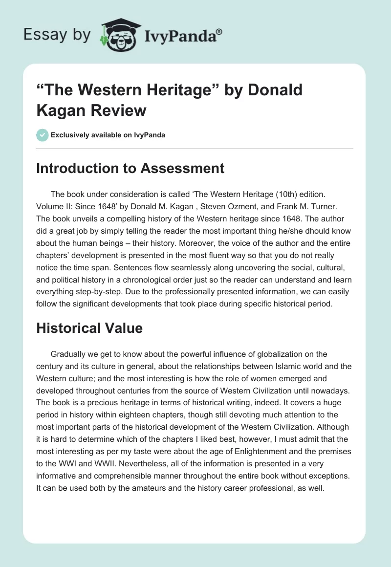 “The Western Heritage” by Donald Kagan Review. Page 1