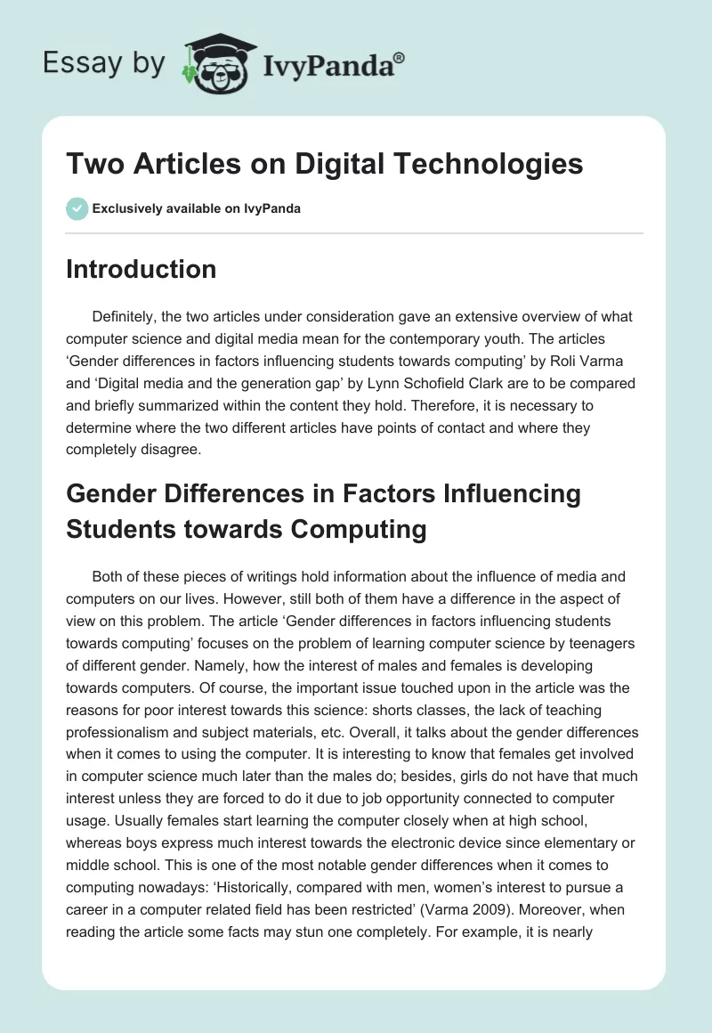 Two Articles on Digital Technologies. Page 1