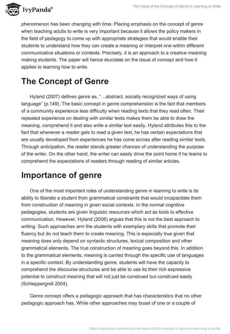 The Value of the Concept of Genre in Learning to Write. Page 2