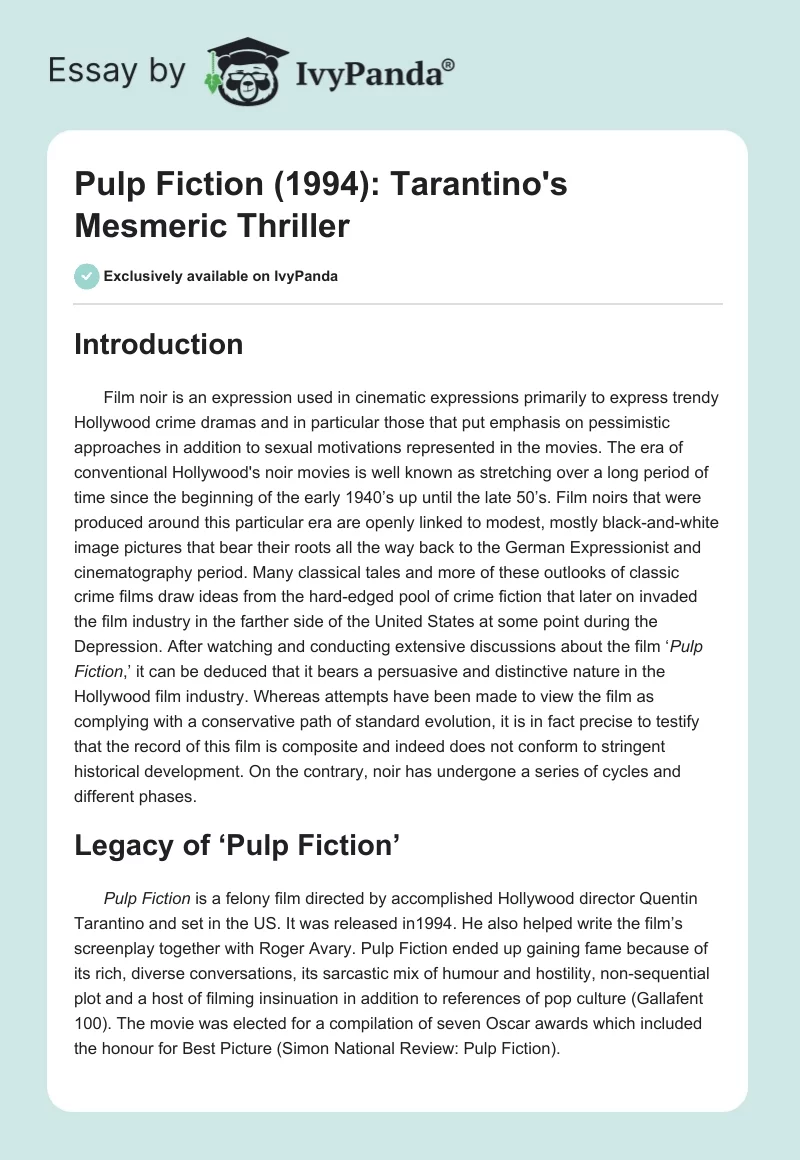 Pulp Fiction (1994): Tarantino's Mesmeric Thriller. Page 1