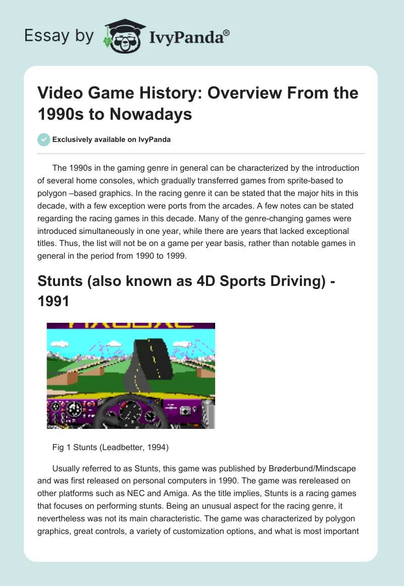 Video Game History: Overview From the 1990s to Nowadays. Page 1