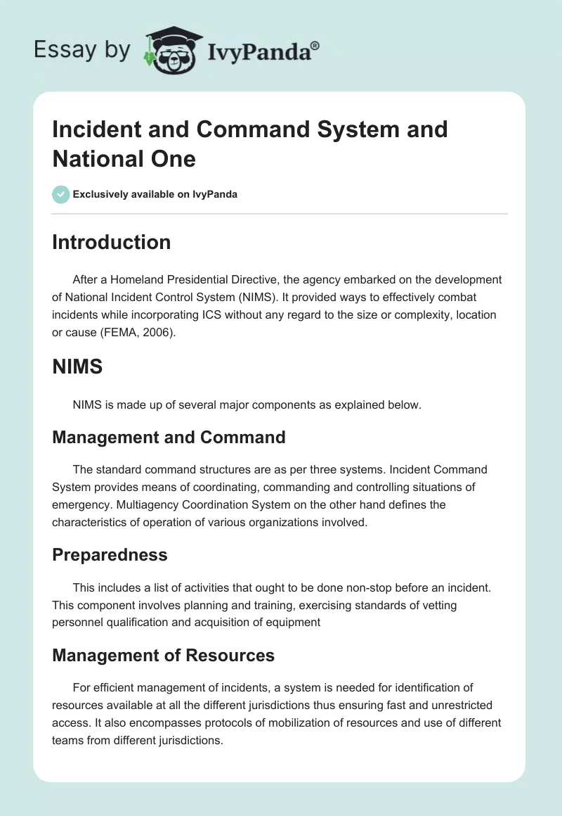 Incident and Command System and National One. Page 1