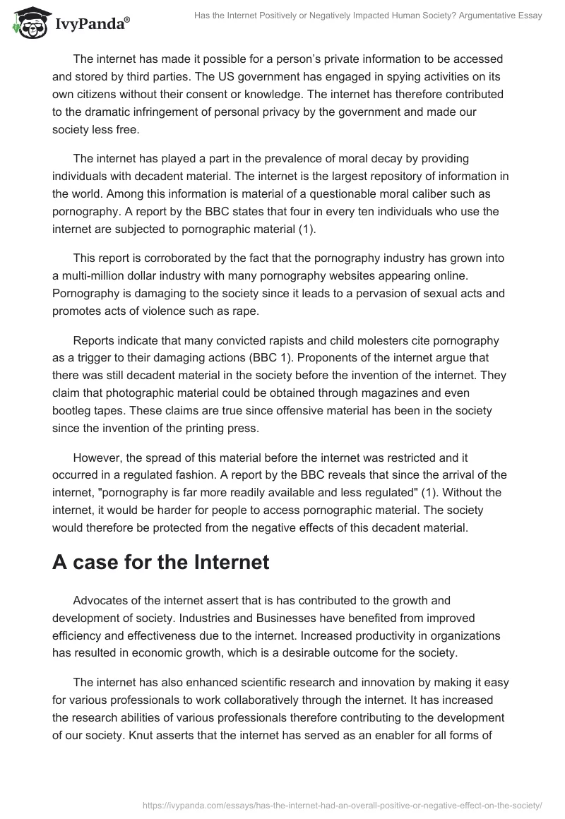 Has the Internet Positively or Negatively Impacted Human Society? Argumentative Essay. Page 3