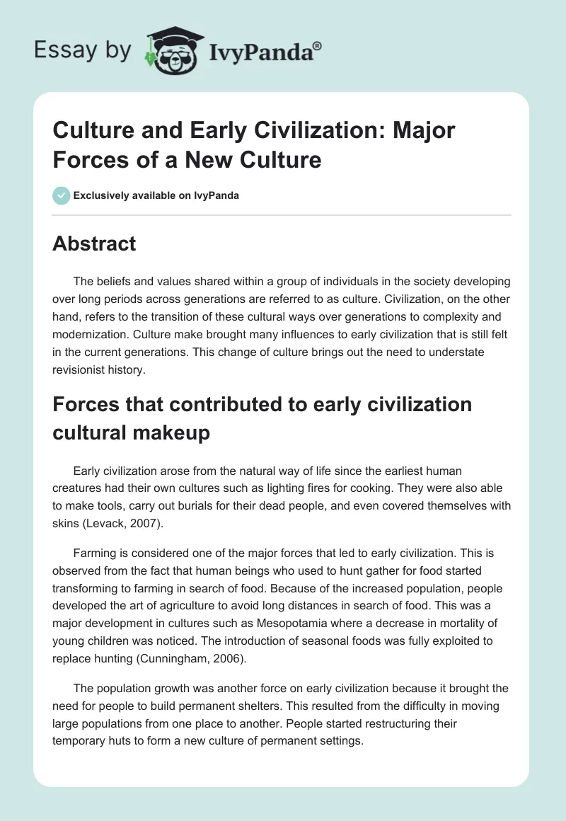 Culture and Early Civilization: Major Forces of a New Culture. Page 1