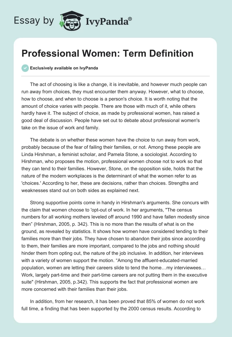 Professional Women: Term Definition. Page 1