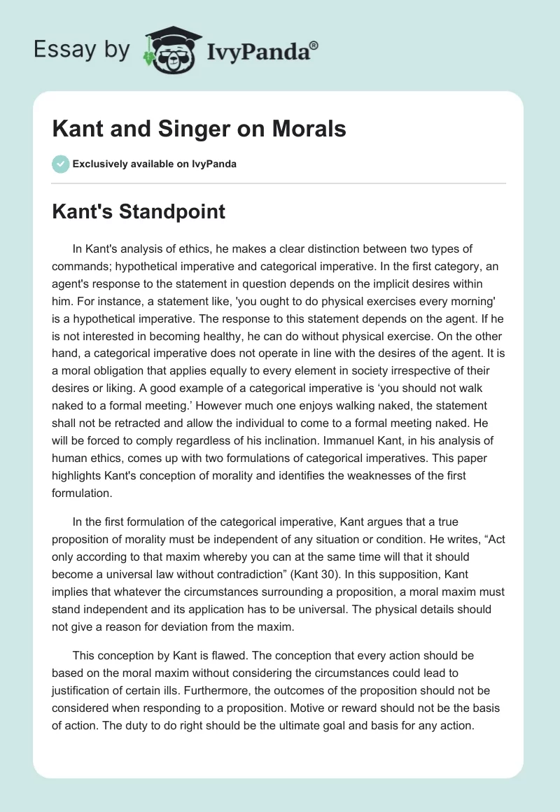 Kant and Singer on Morals. Page 1