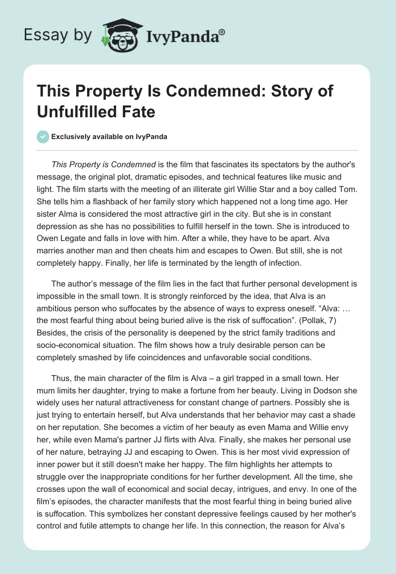 This Property Is Condemned: Story of Unfulfilled Fate. Page 1