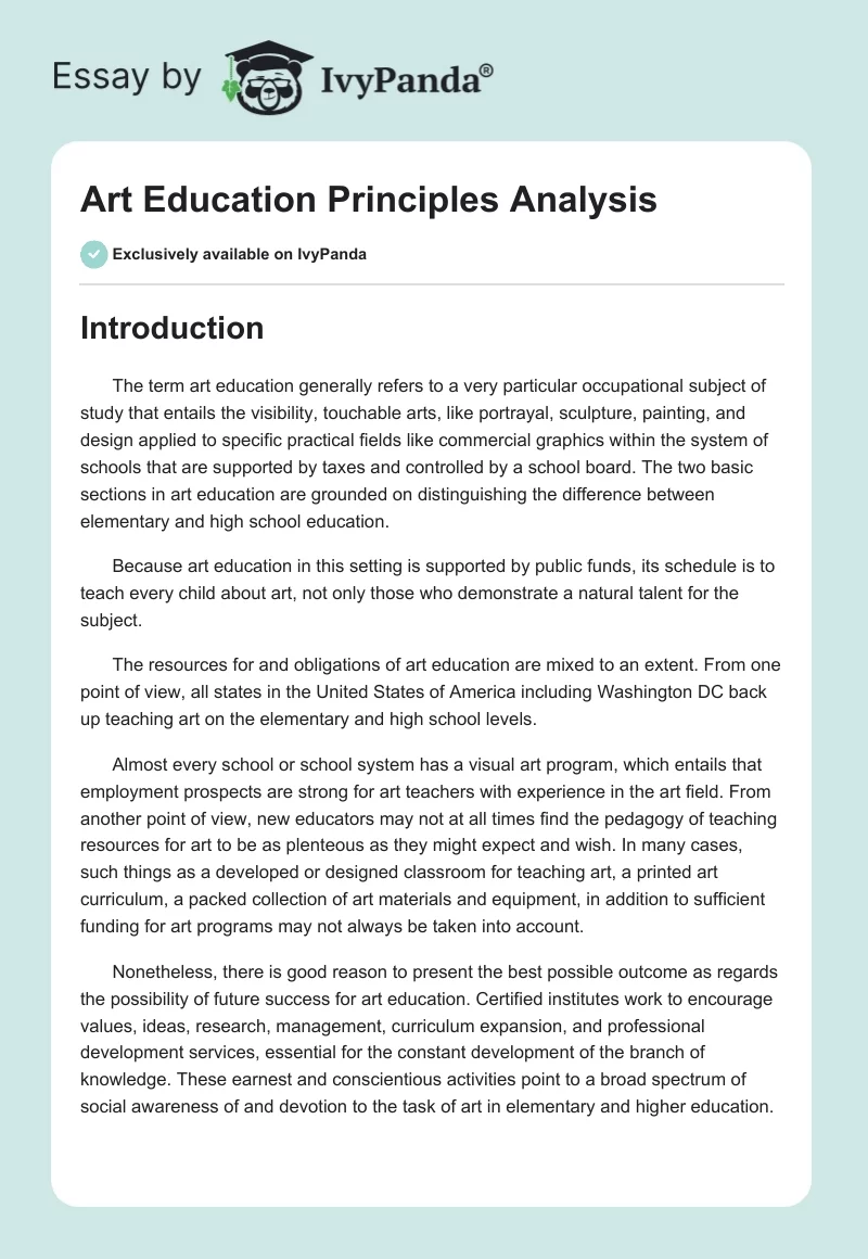 Art Education Principles Analysis. Page 1