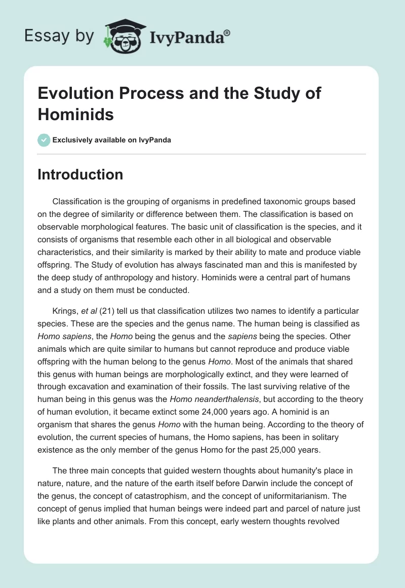 Evolution Process and the Study of Hominids. Page 1