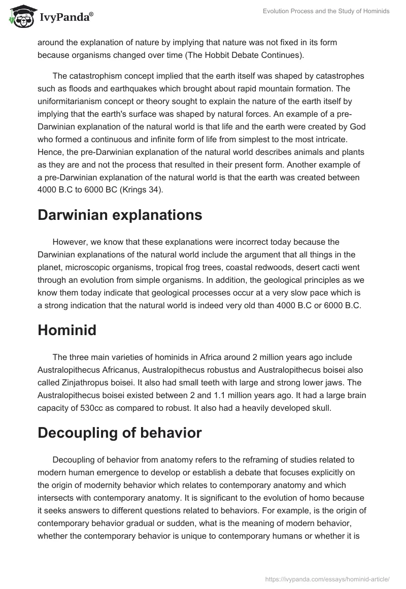 Evolution Process and the Study of Hominids. Page 2