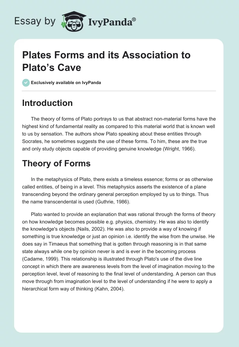 Plates Forms and Its Association to Plato’s Cave. Page 1