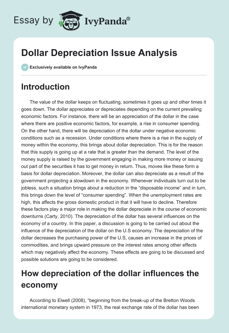 Dollar Depreciation Issue Analysis. Page 1