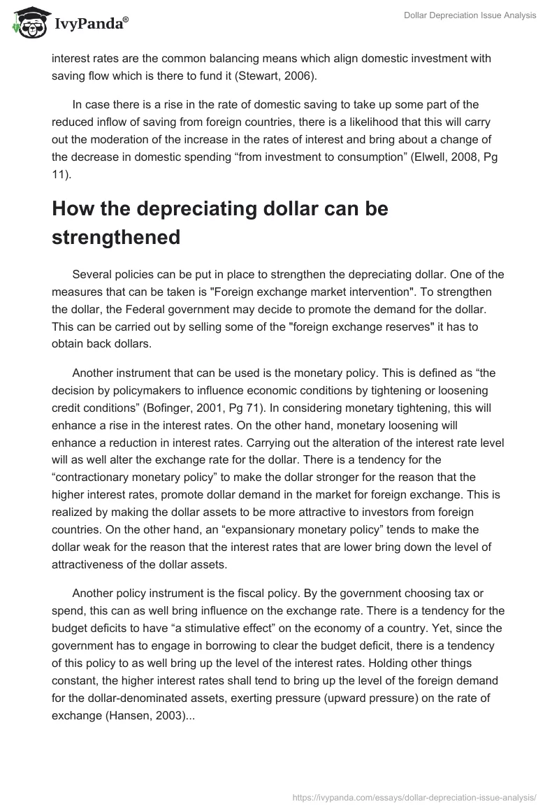 Dollar Depreciation Issue Analysis. Page 4