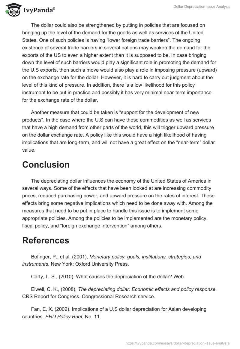 Dollar Depreciation Issue Analysis. Page 5