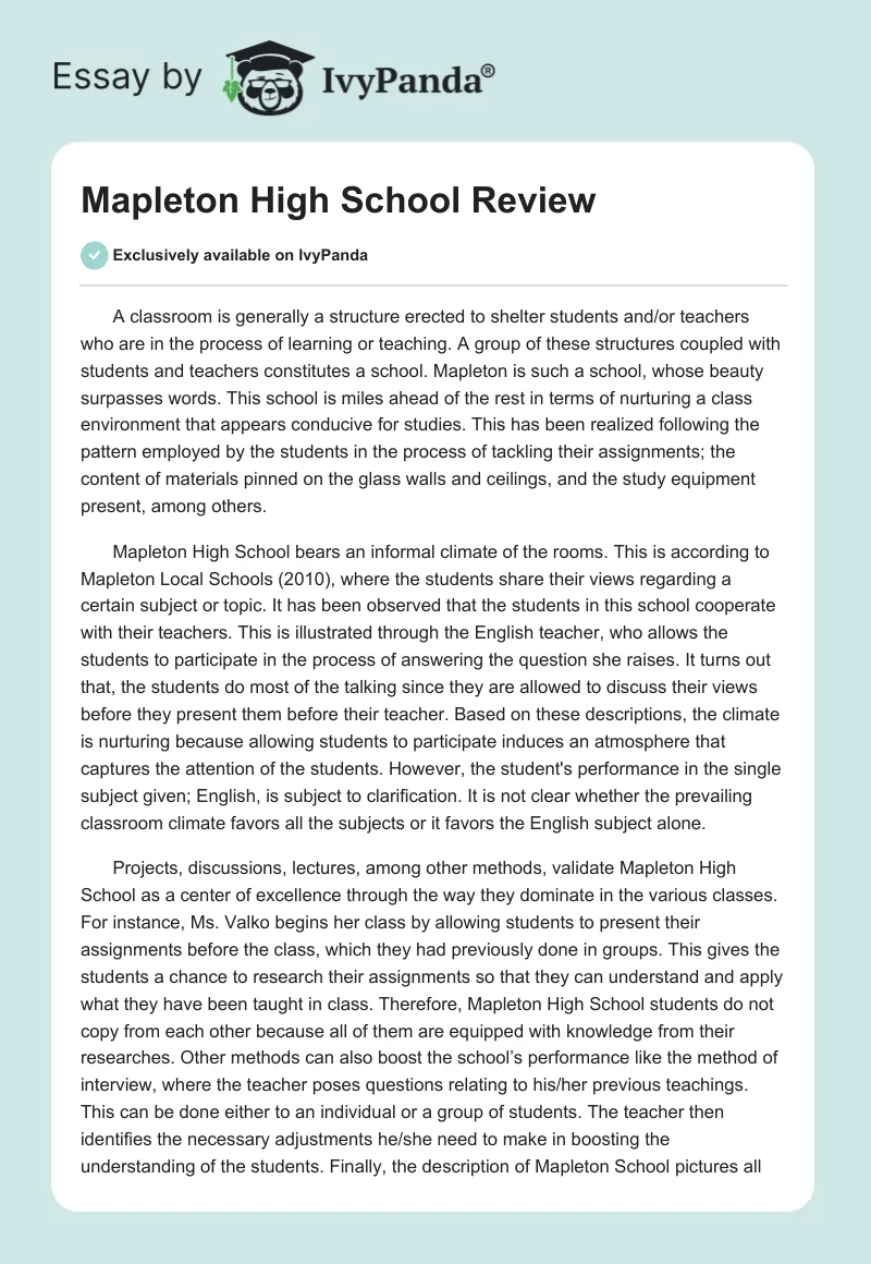 Mapleton High School Review. Page 1