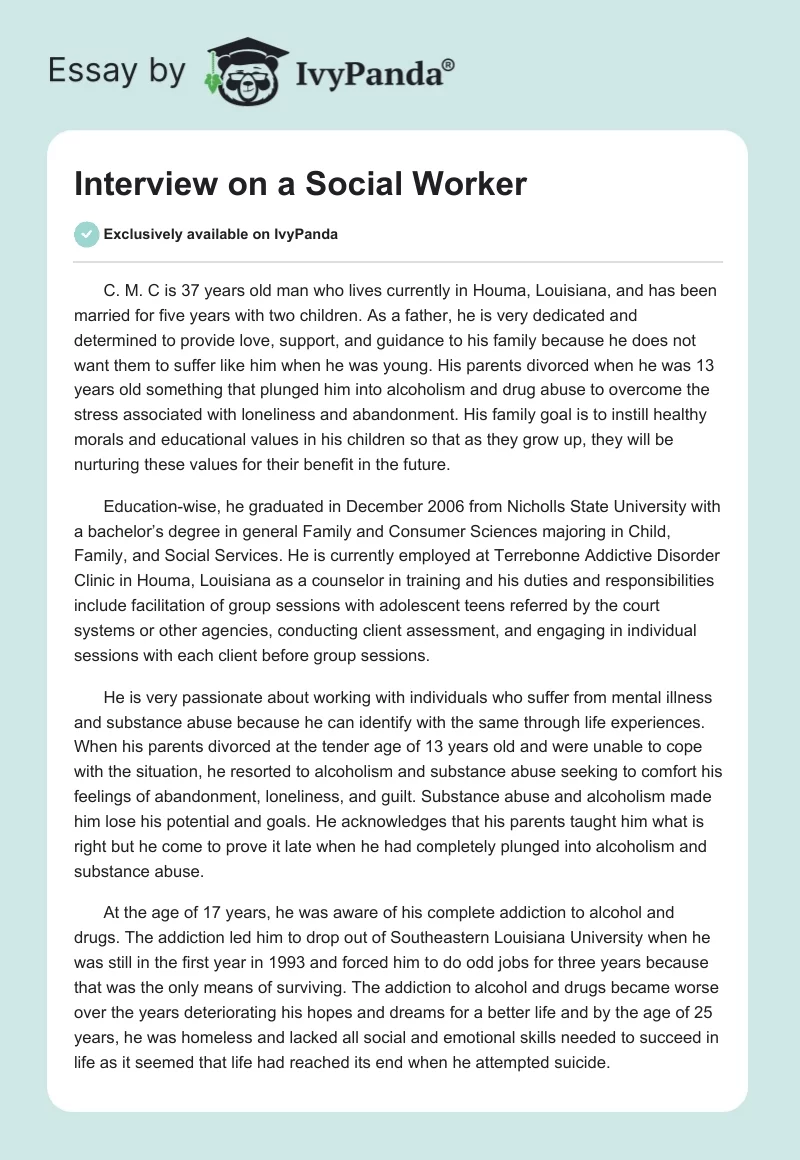 Interview on a Social Worker. Page 1