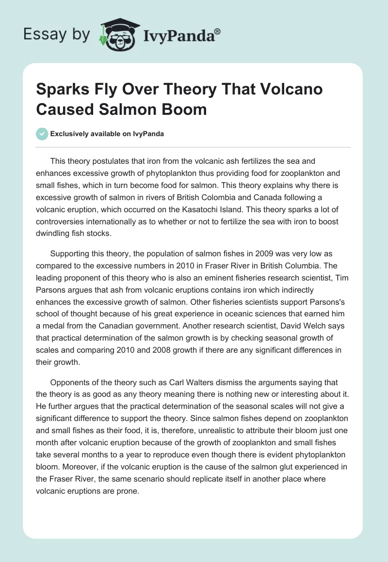 Sparks Fly Over Theory That Volcano Caused Salmon Boom. Page 1