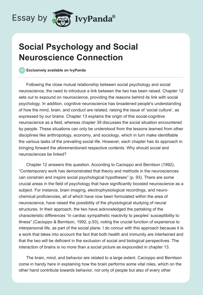 Social Psychology and Social Neuroscience Connection. Page 1