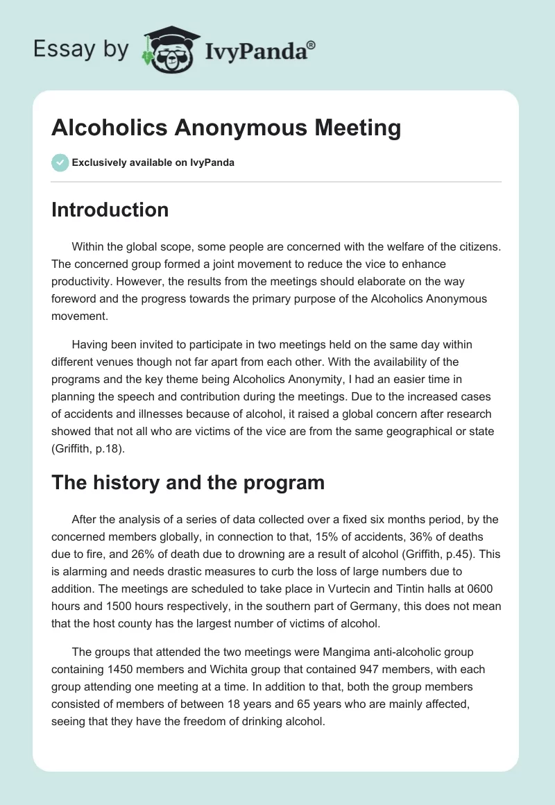 Alcoholics Anonymous Meeting. Page 1