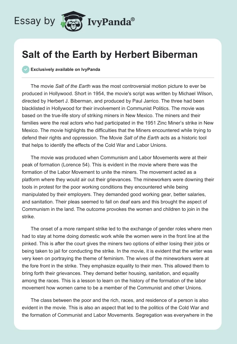 Salt of the Earth by Herbert Biberman. Page 1