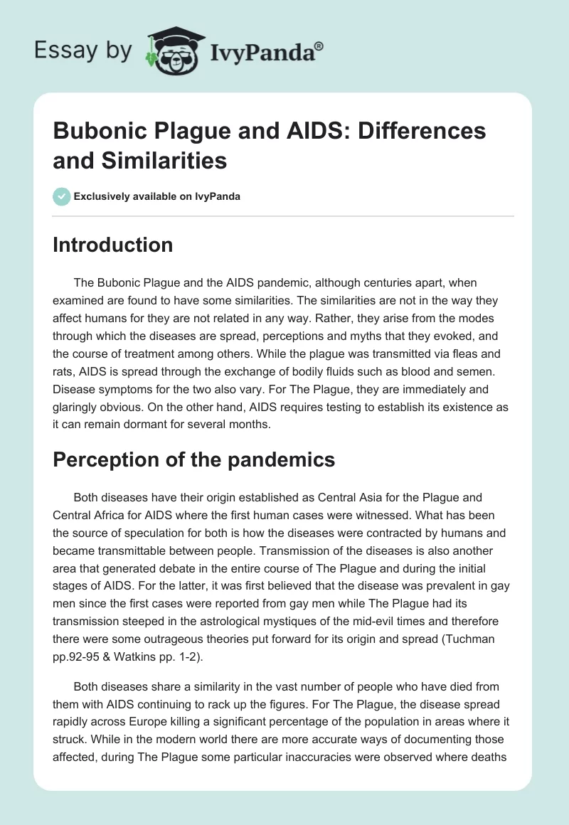 Bubonic Plague and AIDS: Differences and Similarities. Page 1