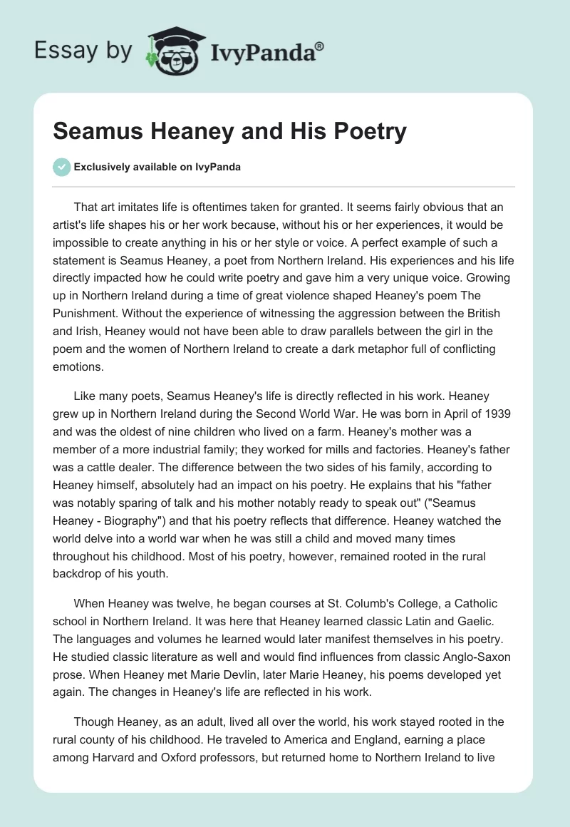 Seamus Heaney and His Poetry. Page 1