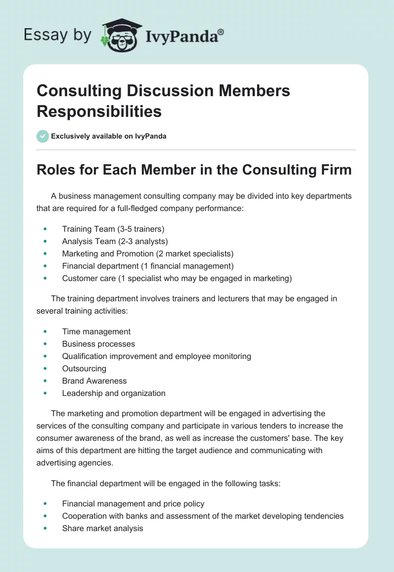 Consulting Discussion Members Responsibilities. Page 1