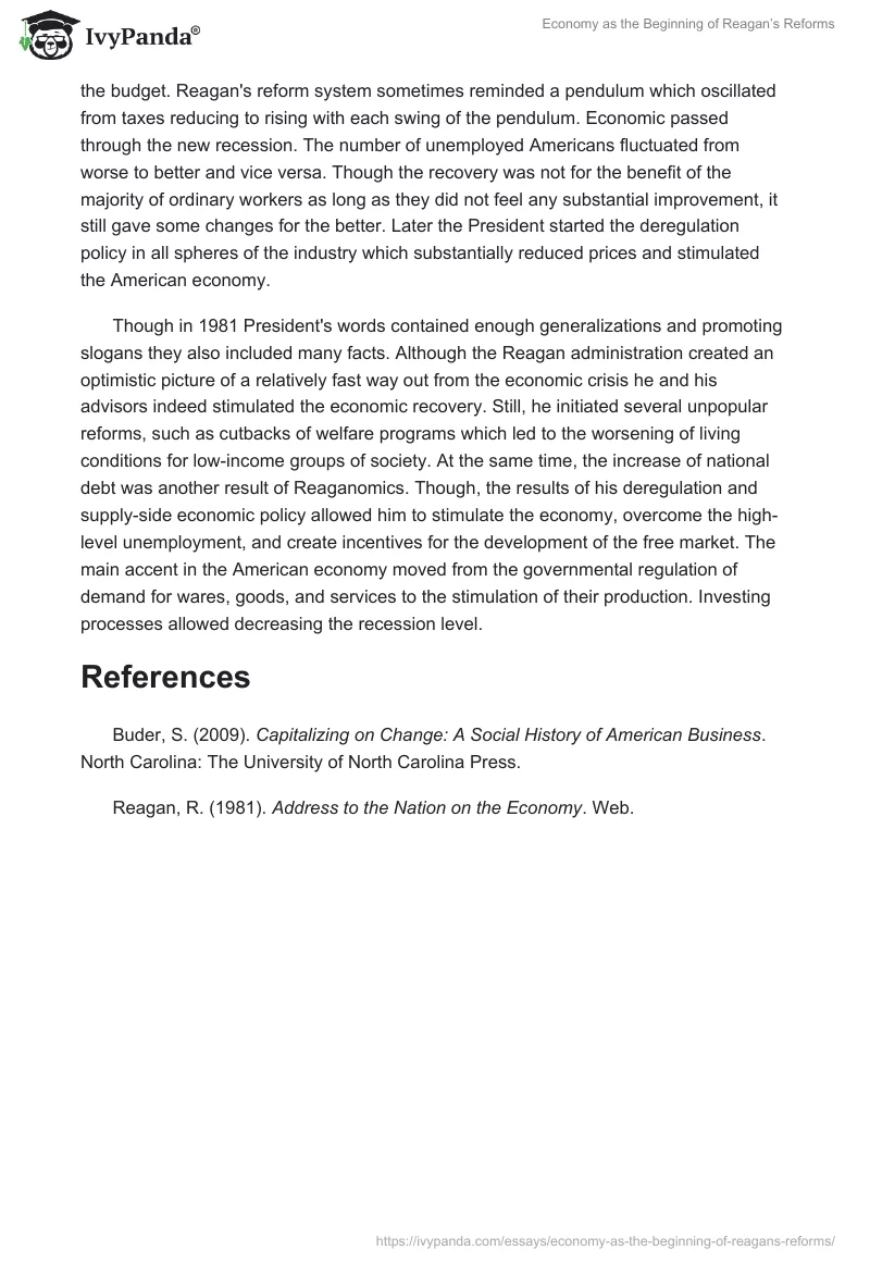 Economy as the Beginning of Reagan’s Reforms. Page 2