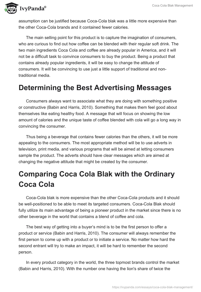 Coca Cola Blak Management. Page 2