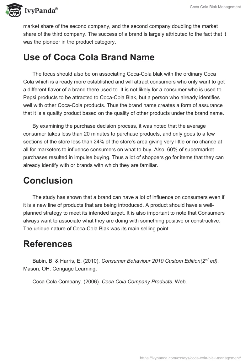 Coca Cola Blak Management. Page 3