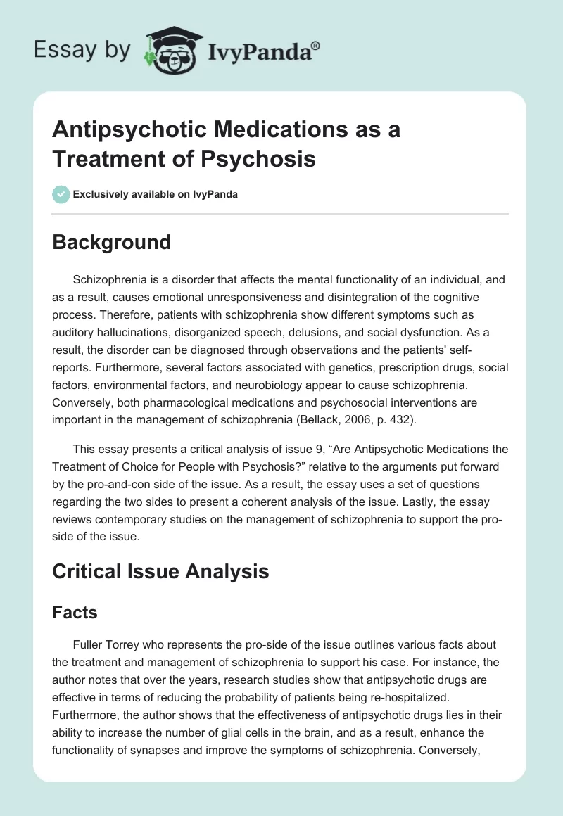 Antipsychotic Medications as a Treatment of Psychosis. Page 1