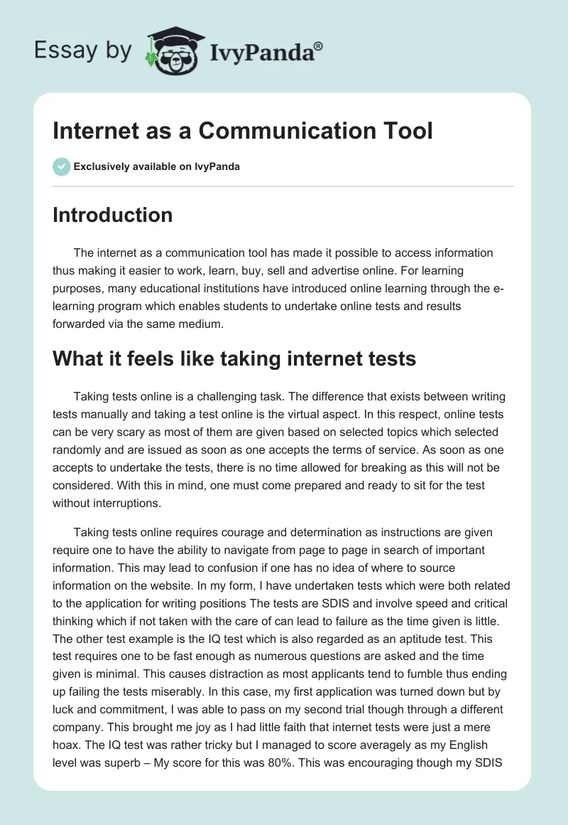 Internet as a Communication Tool. Page 1