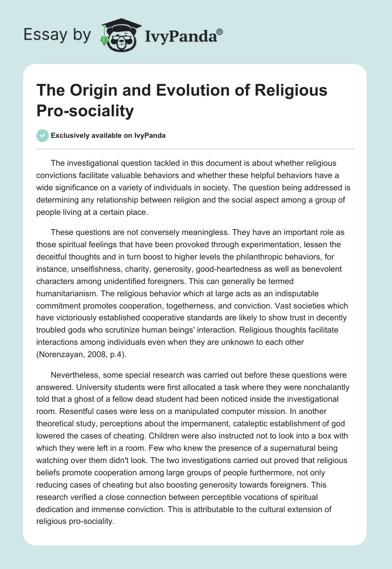 The Origin and Evolution of Religious Pro-sociality. Page 1