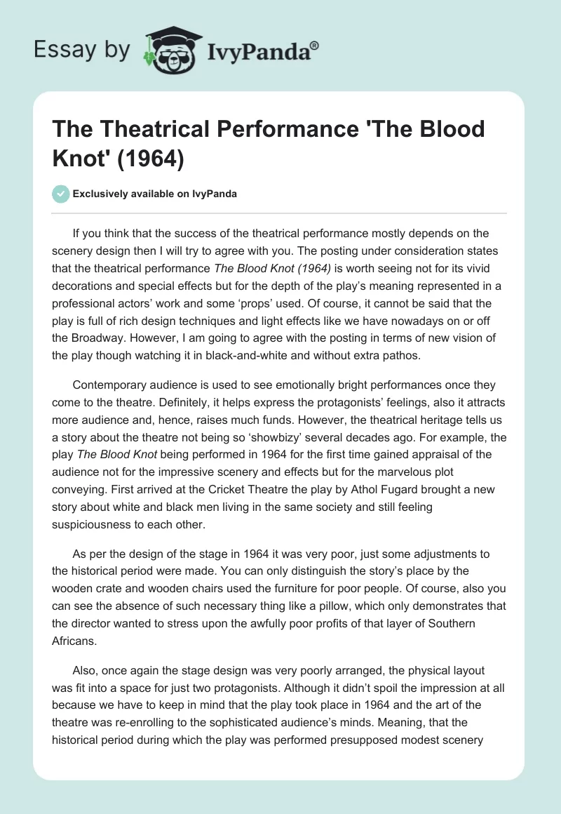 The Theatrical Performance 'The Blood Knot' (1964). Page 1