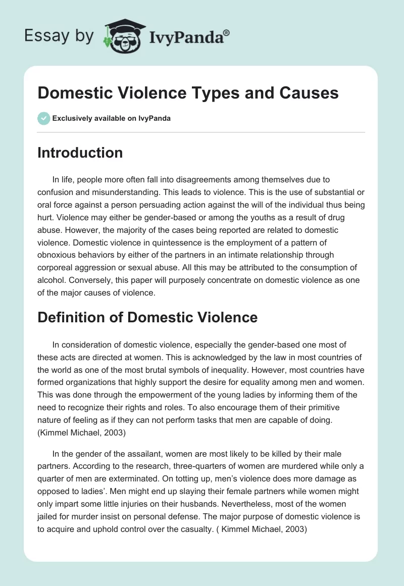Domestic Violence Types and Causes. Page 1