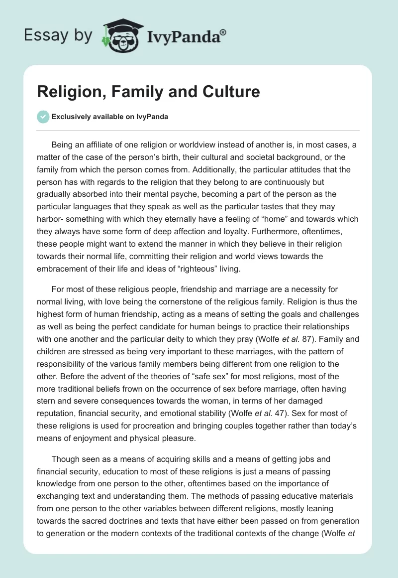 Religion, Family and Culture. Page 1