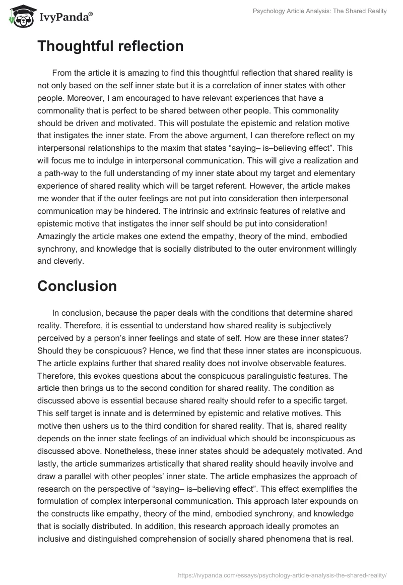 Psychology Article Analysis: The Shared Reality. Page 3