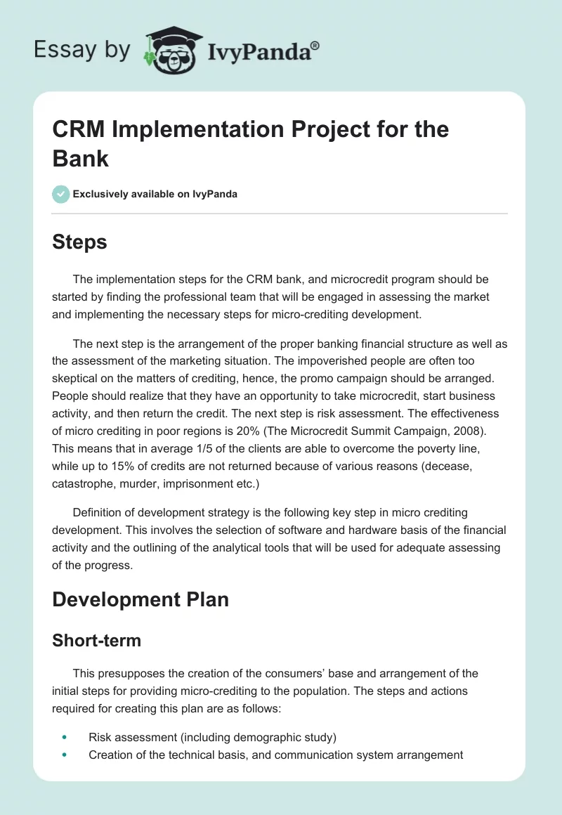 CRM Implementation Project for the Bank. Page 1