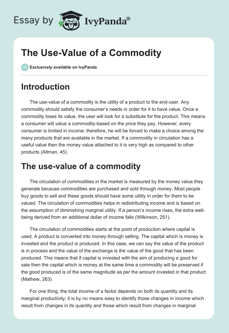 The Use-Value of a Commodity. Page 1