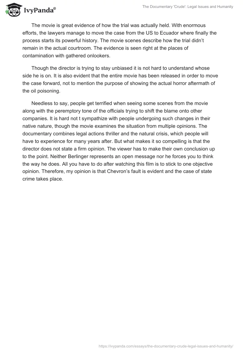 The Documentary 'Crude': Legal Issues and Humanity. Page 3