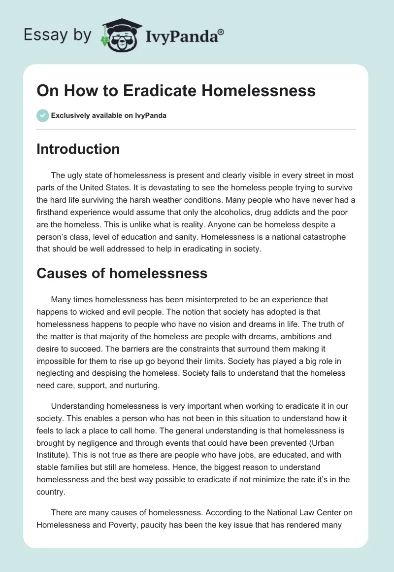 On How to Eradicate Homelessness. Page 1
