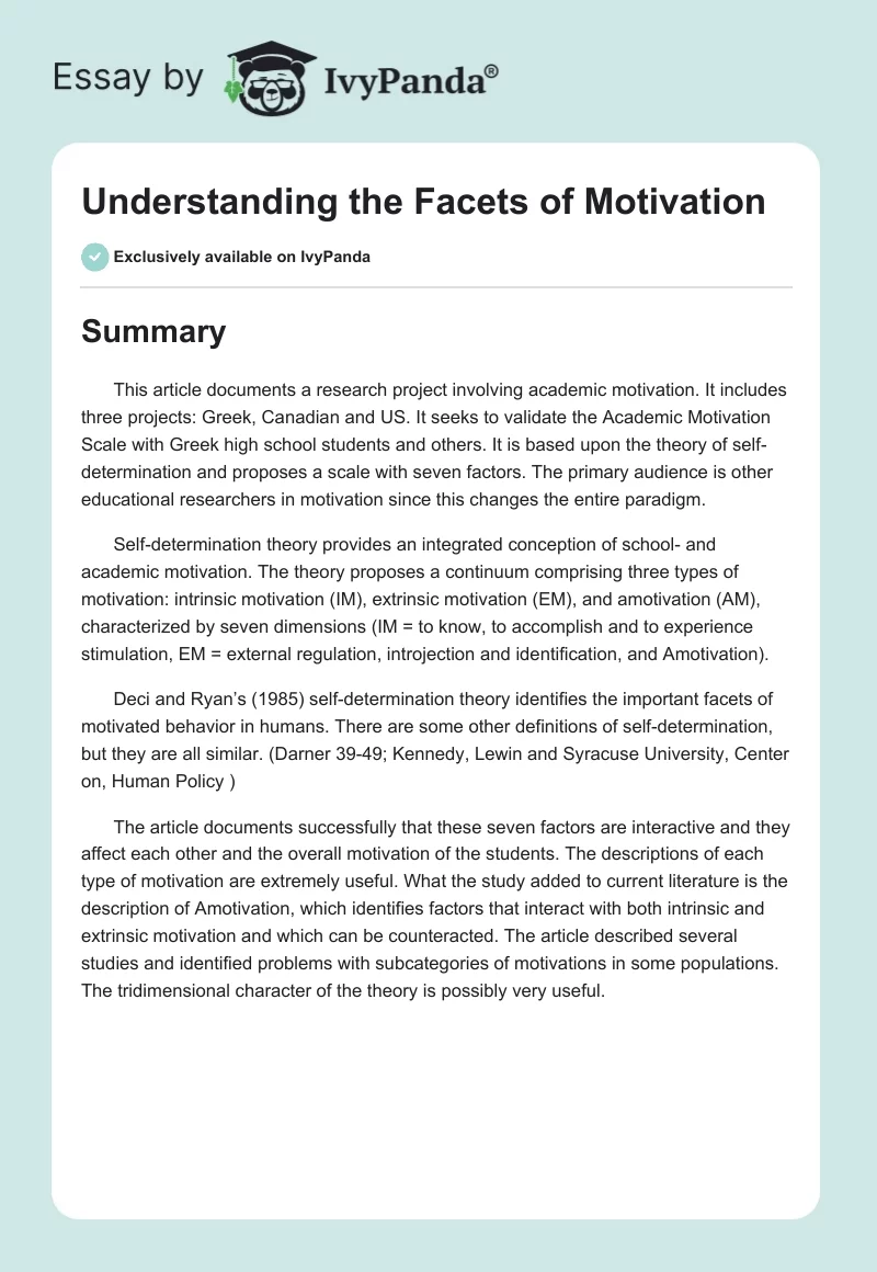 Understanding the Facets of Motivation. Page 1
