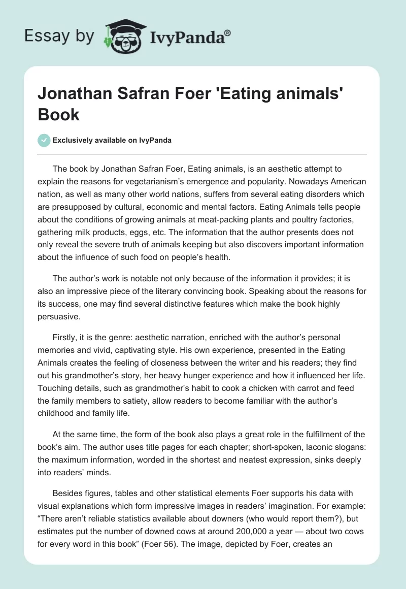 Jonathan Safran Foer 'Eating animals' Book. Page 1