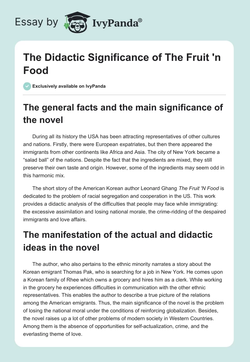 The Didactic Significance of The Fruit 'n Food. Page 1