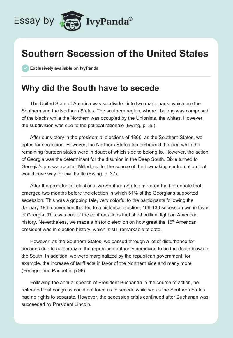 Southern Secession of the United States. Page 1