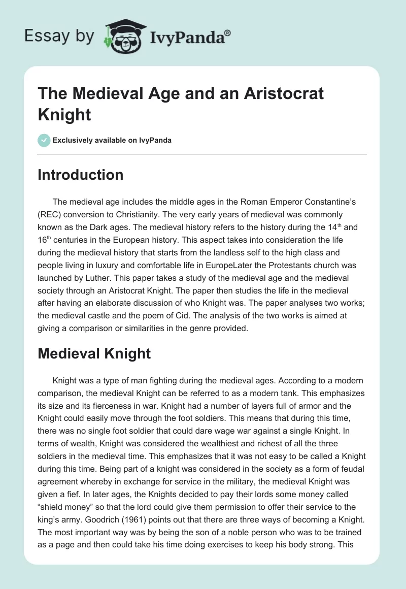 The Medieval Age and an Aristocrat Knight. Page 1