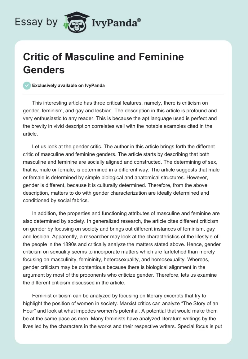 Critic of Masculine and Feminine Genders. Page 1