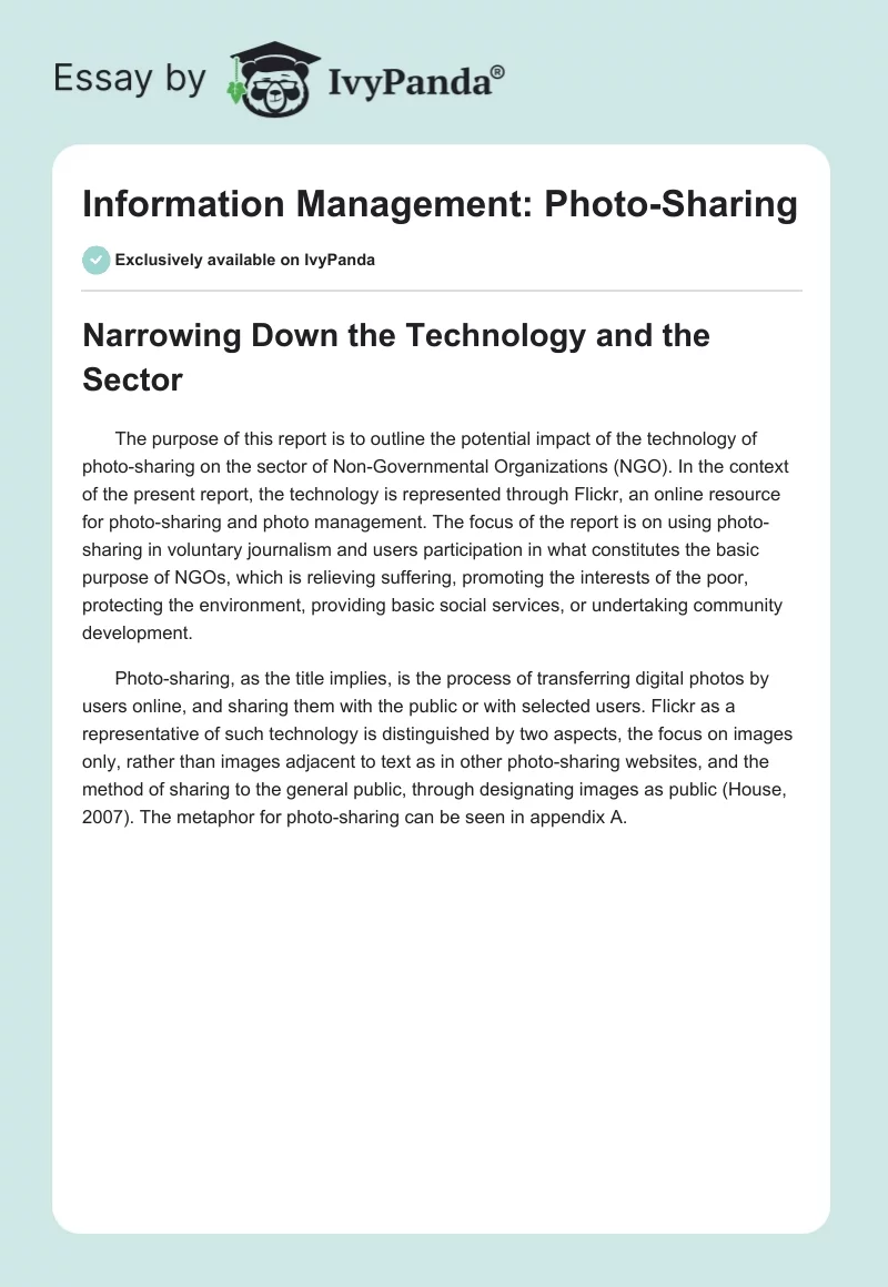 Information Management: Photo-Sharing. Page 1